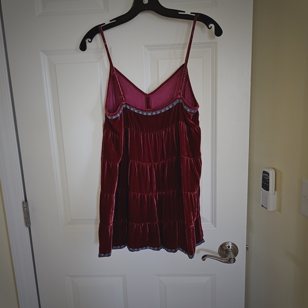 Velvet spaghetti strap baby doll with beaded inlay boho chic . - Picture 4 of 6